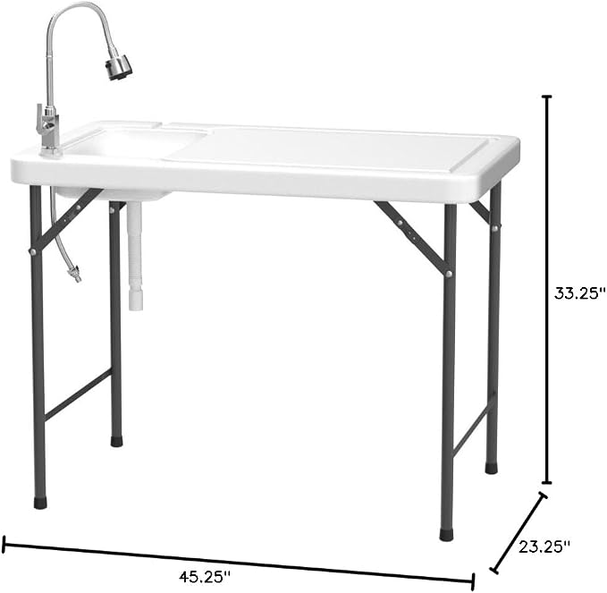 PACEROCKER Outdoor Fish & Game Cleaning Portable Folding Camp Table & Washing Station with Flexible Faucet