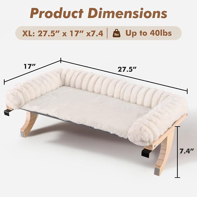 Cloud-Soft Cat Window Sill Perch with Zipper Designed Cushioned Bed, Supportive Cat Window Seat with Premium Solid Wood & Sturdy Metal Frame, Pet Hammock Bed for Large Cats (X-Large, White)