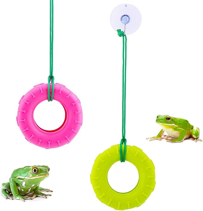 DQITJ 2 Pack Tree Frog Tire Swing with Suction Cup Hook Climbing Toy for Tree Frog Reptile Amphibian Small Aquatic Animals