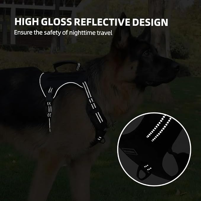 Tactical Dog Harness with Leash for Large Dogs, No Pull Adjustable Dog Harness, Reflective K9 Working Pet Vest for Walking, Training (Black, M)