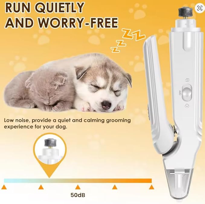 2-in-1 Dog Nail Clippers & Cat Nail Clippers Trimmers for Large Medium Small Cats Dogs Claw Grinder Quick Sensor Safety Guard Type-C Rechargeable with 2 LED Lights For Cat Dog Claw Care(White)