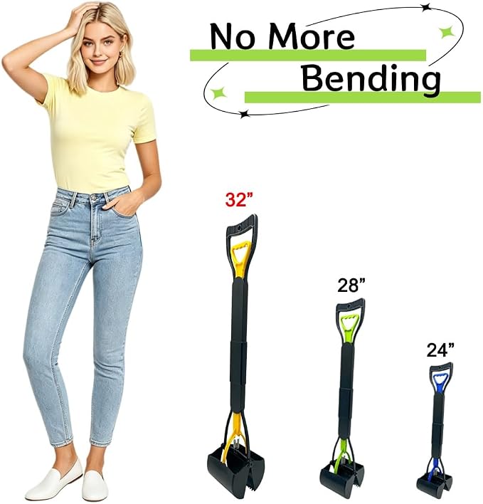 2 Pack 32" Long Handle Pooper Scooper for Large Small Dogs, Dog Pooper Scooper for Yard Lightweight Poop Scooper with Durable Material