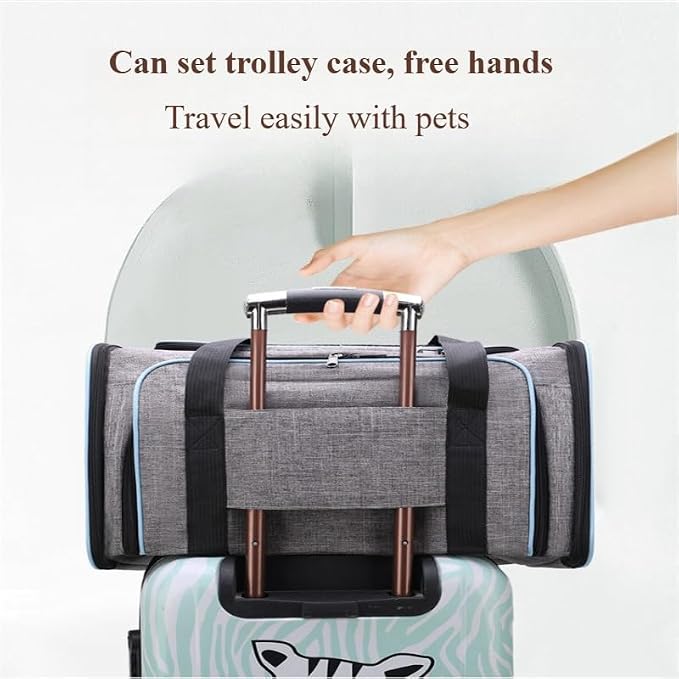Airline Approved Expandable Pet Carrier for Cats & Small Dogs up to 6kg - Foldable, 3-Way Carry for Airplane & Outdoor (Grayish Blue,Small)