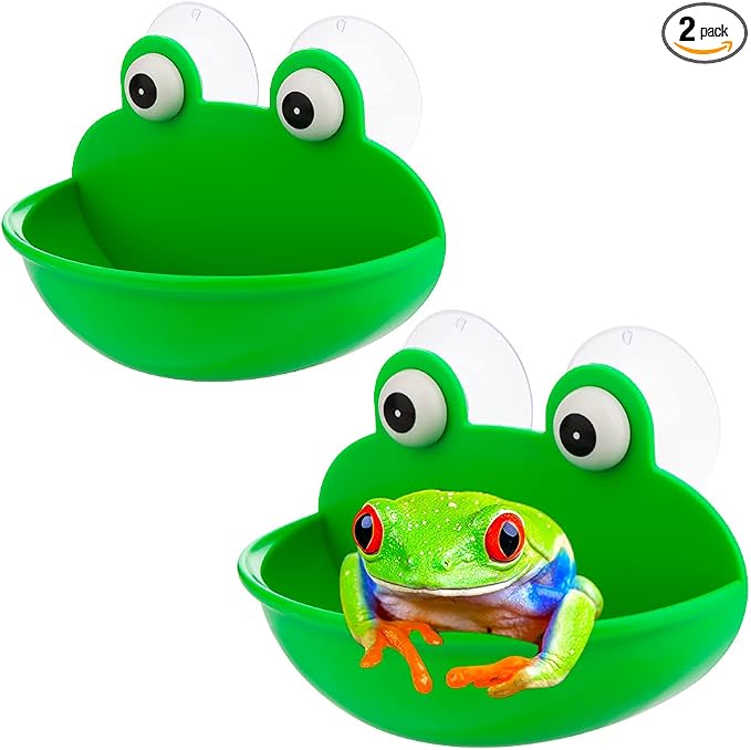 2 Pack Frog Suction Terrarium Hide for Tree Frogs Toads Tadpoles | Dual suction cups stick to glass, drain holes keep interior dry, smooth hard plastic, frog decor for rainforest vivarium