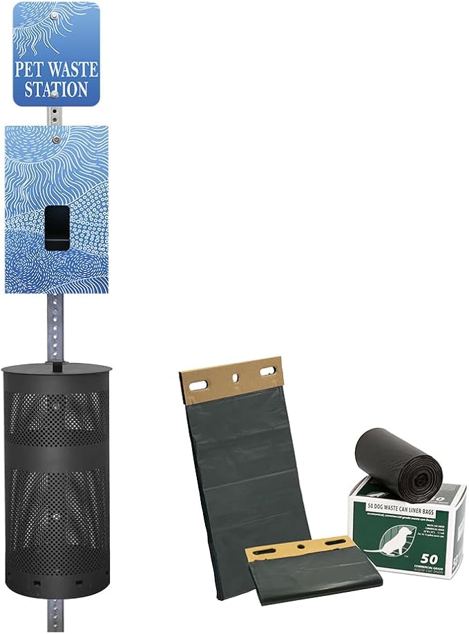 ZERO WASTE USA - Aluminum Dog Waste Station - Rolling Hills Blue | Black | DISPENSE-ART™ UV printed aluminum station with MittN™ mitten bags, 25% more dispenser storage, commercial outdoor design