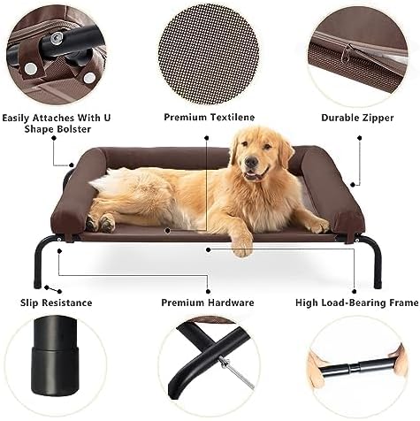 Cooling Elevated Dog Bed for Large Dogs, Outdoor Raised Dog Bed Dog Cot Bed | Portable,with Breathable Mesh, Chew Proof Pet Cots with Removable and Waterproof Bolster
