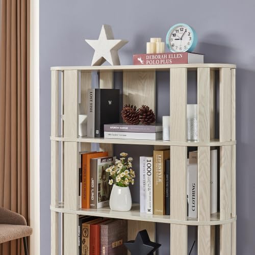 Tall Book Shelf Unit Combo, 5 Layer Storage Shelves Organizer, Modular Open Back Grid Bookcase for Home Office Decor, White Oak