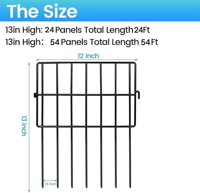 54 Panels Garden Fence Animal Barrier, 13inch(H) Total Length 54ft(L) No Dig Fencing for Dog Rabbits, 1.5" Gap No Digging Fence Panels, Rustproof Metal Fence Border for Yard