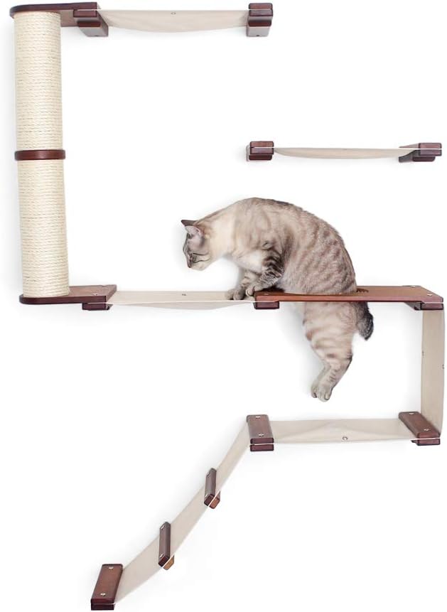 CatastrophiCreations Deluxe Cat Fort Wall Mounted Lounge, Climb and Play Furniture Cat Tree Shelves - Natural/Charcoal Gray, One Size