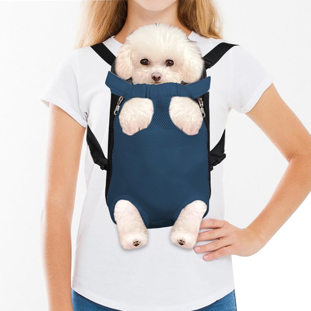 FEimaX Dog Carrier Backpack Pet Legs Out Front Cat Travel Bag, Adjustable Puppy Backpacks Carriers Hands-Free for Small Medium Dogs Cats Hiking Traveling Camping Daily Walking (Medium, Navy)
