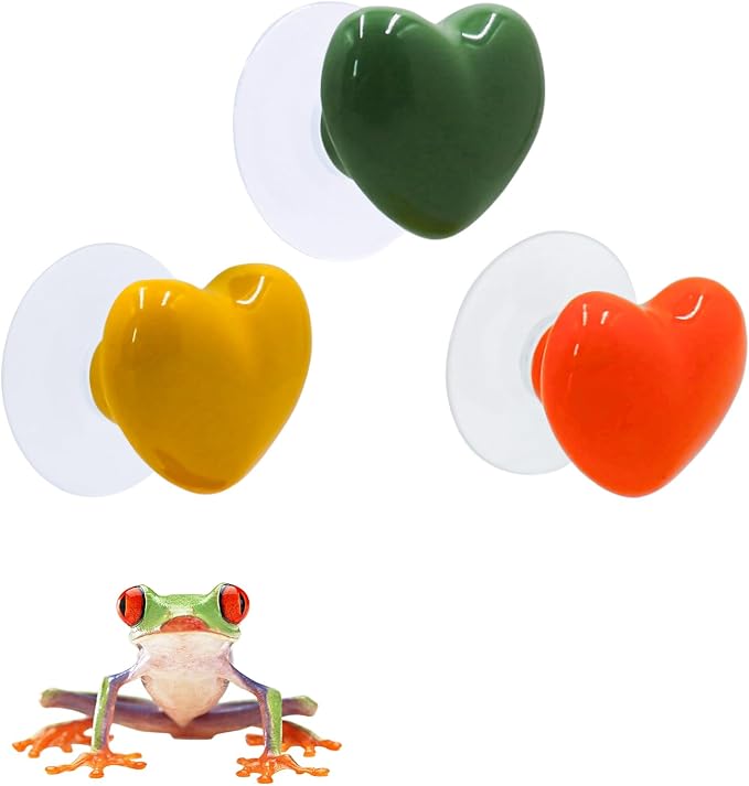 Tree Frog Terrarium Accessories, 3 Pack Multicolor Ceramic Relax & Climbing Spots with Suction Cups, Tank Habitat Accessories for African Dwarf Frog, Toad