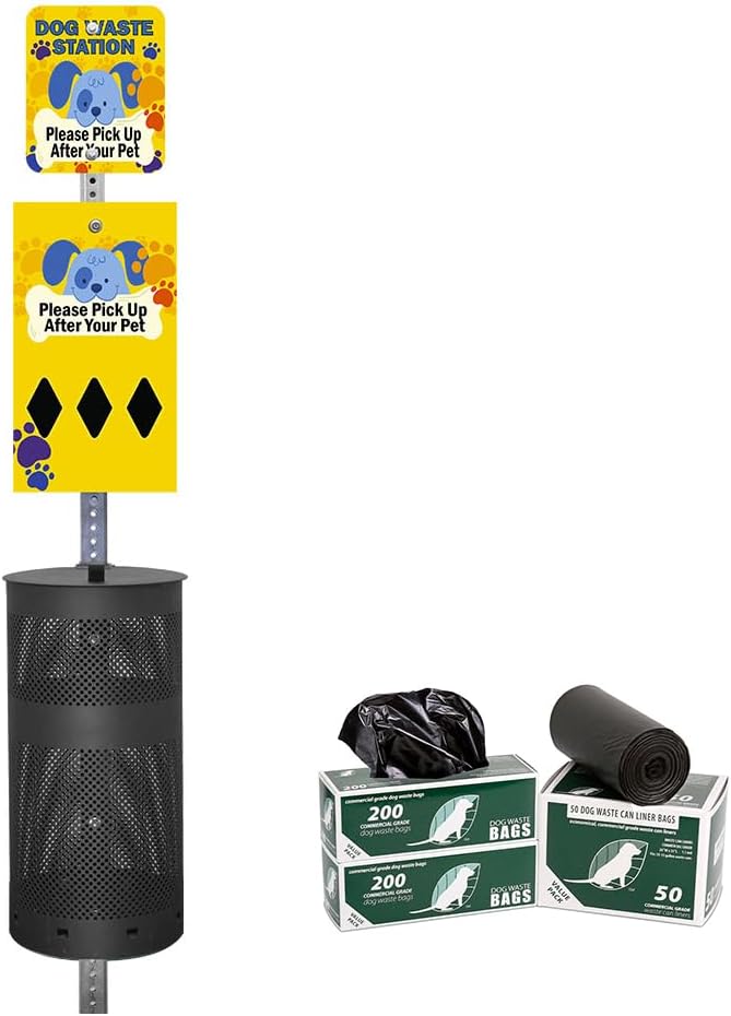 Zero Waste USA - Aluminum Dog Waste Station - Cartoon Dogs | Matte Black | DISPENSE-ART™ UV-printed aluminum station, 25% larger bag storage, rust-proof commercial design for parks & properties