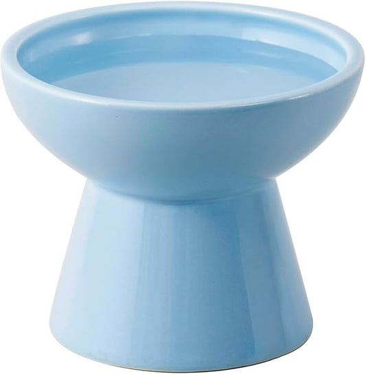 CEEFU Extra Wide Elevated Ceramic Cat Water Bowl - 6.2" Deeper Dish for Whisker Fatigue Relief, 5" Height for Easy Feeding, Lead & Cadmium Free, Durable Raised Cat Bowls, Blue