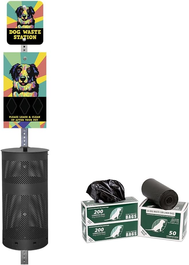 Zero Waste USA - DISPENSE-ART™ Dog Waste Station - Australian Shepherd | Commercial rust-proof aluminum station with UV artwork, 400 roll bags, 10-gallon can & 10-year warranty