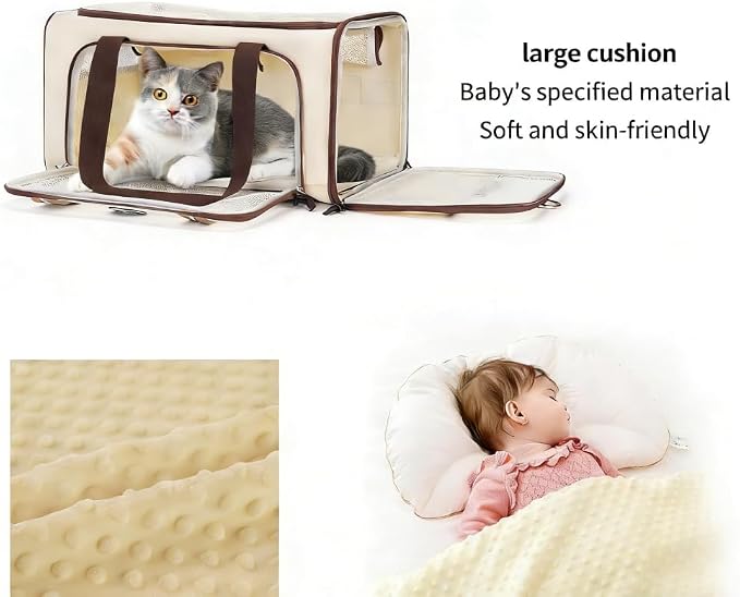 Wakytu Expandable Pet Carrier for Cats and Dogs, Airline Approved Cat Carrier, Large Travel Bag with Extra Large Foldable mat