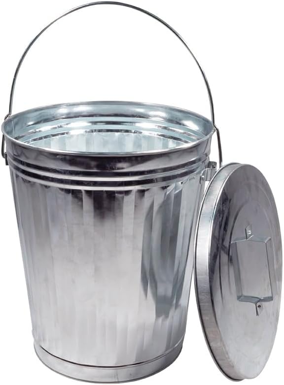 Mytee Products Galvanized Trash Can with Lid Ideal for Trailers - 10 Gallon Steel Mounted Small Outdoor Garbage Can for Home, Office, Bathroom, Kitchen - Fire and Heat Resistant
