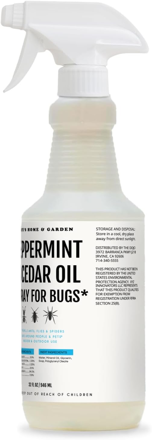 Kate's Home & Garden Peppermint Oil Spray for Bugs, Ants, Insects, Spiders, Roaches, Stink Bug. Pesticide and Insecticide Indoor Repellent Pest Control with Cedar Oil (32oz, Natural, Non Toxic)