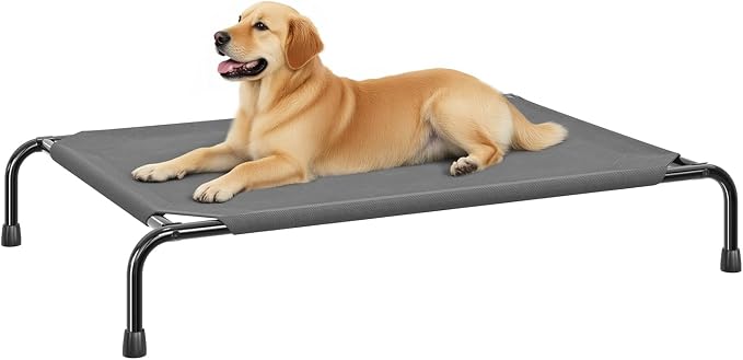 Simple Trending Raised Dog Bed for Large Dogs, Waterproof Elevated Dog Cot | Cooling Breathable Pet Hammock Bed, Washable Mesh, Indoor or Outdoor Use, Anti-Slip Feet, Portable, 47.75" x 30.5", Dark Grey