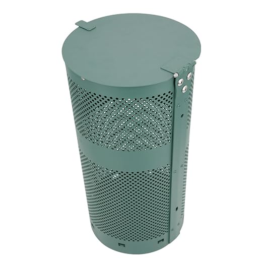 Discontinued - Aluminum Outdoor Trash Can, 10 Gallon - Matte Green | Commercial-grade rust-proof aluminum outdoor trash can with lid, liner clamps, post-mount hardware & 10-year warranty