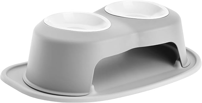 WeatherTech Double High Pet Feeding System w/Plastic Dog/Cat Bowls - 6" High Stand Light Grey (PDHC3206LGLG)