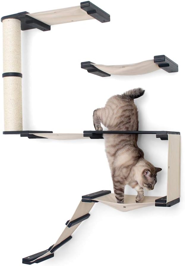 CatastrophiCreations Deluxe Cat Fort Wall Mounted Lounge, Climb and Play Furniture Cat Tree Shelves - Natural/Charcoal Gray, One Size