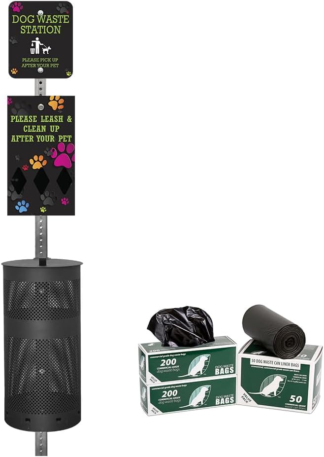 Zero Waste USA - Aluminum Dog Waste Station - Colorful Paws | Matte Black | DISPENSE-ART™ UV-printed aluminum station, 25% larger bag storage, rust-proof commercial design for parks & properties