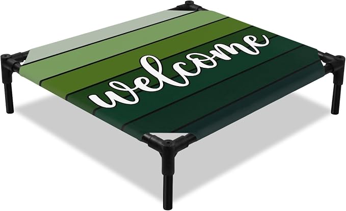 Outdoor Elevated Dog Bed for Small Dogs, Green Wooden Grain Breathable Cooling Raised Dog Cot for Indoor/Outdoor, Ombre Farmhouse Country Wood Plank Waterproof Elevated Pet Beds, S 20 x 20 in