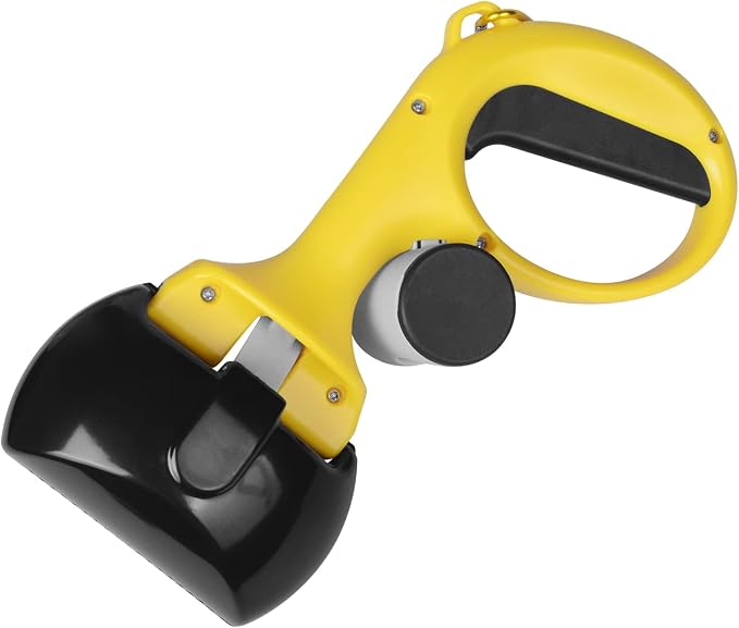 Gegong Pet Pooper Scooper for Dogs and Cats with Trash Bags Holder, Non-Breakable High Strength Material Poop Scooper for Easy Grass and Gravel Pick Up(Including a roll of Trash Bag) (Yellow)