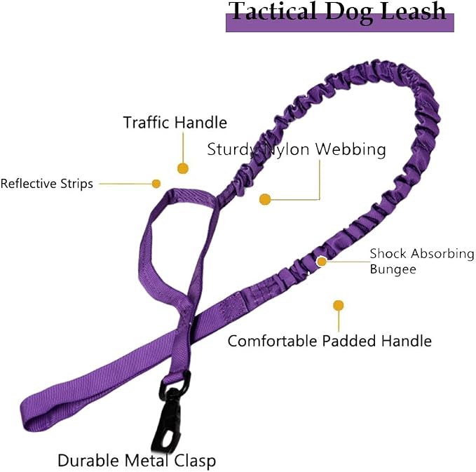 Tactical Dog Collar and Leash Set with Airtag Holder Waterproof Dog Airtag Collar with Handle Adjustable Heavy Duty Dog Collar Leash Set(DeepPurple，M