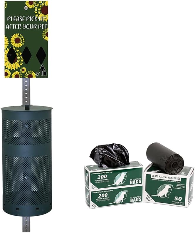 ZERO WASTE USA - Dispense-Art™ Low Profile Dog Waste Station - Sunflower | UV-printed aluminum low-profile station with 400 bags, 25 liners, 25% larger dispenser, rust-proof commercial design
