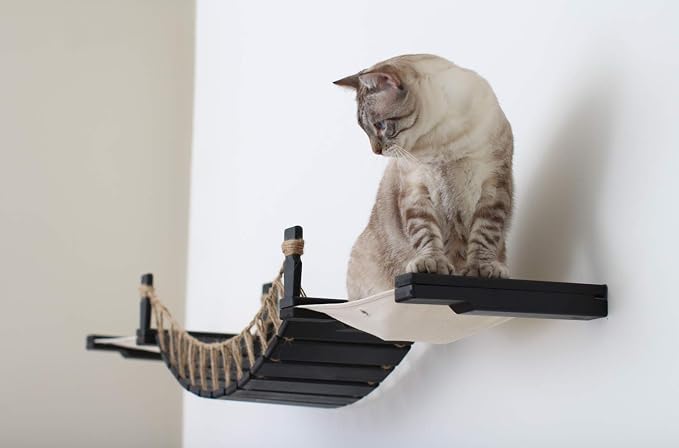 CatastrophiCreations Cat Bridge Wall-Mounted Play and Lounge Toy Cat Tree with Fabric Lounger for Pets
