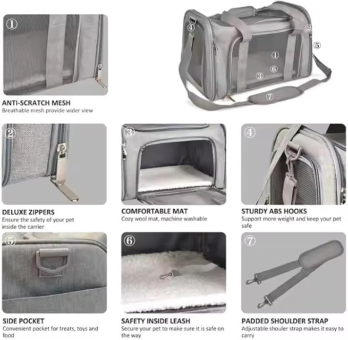 Durable Expandable Pet Carrier - Airline Approved Cat Bag for Travel, Comfortable & Breathable, Ideal for Cats and Small Dogs, Perfect for Short and Long Trips