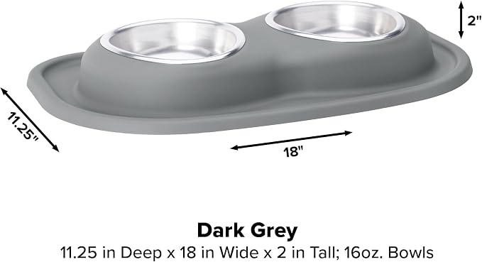 WeatherTech Double Low Pet Feeding System - Compact and Portable Dog/Cat Food and Water Station - 16 oz (2 Cups) Dark Grey (DL1602DG)