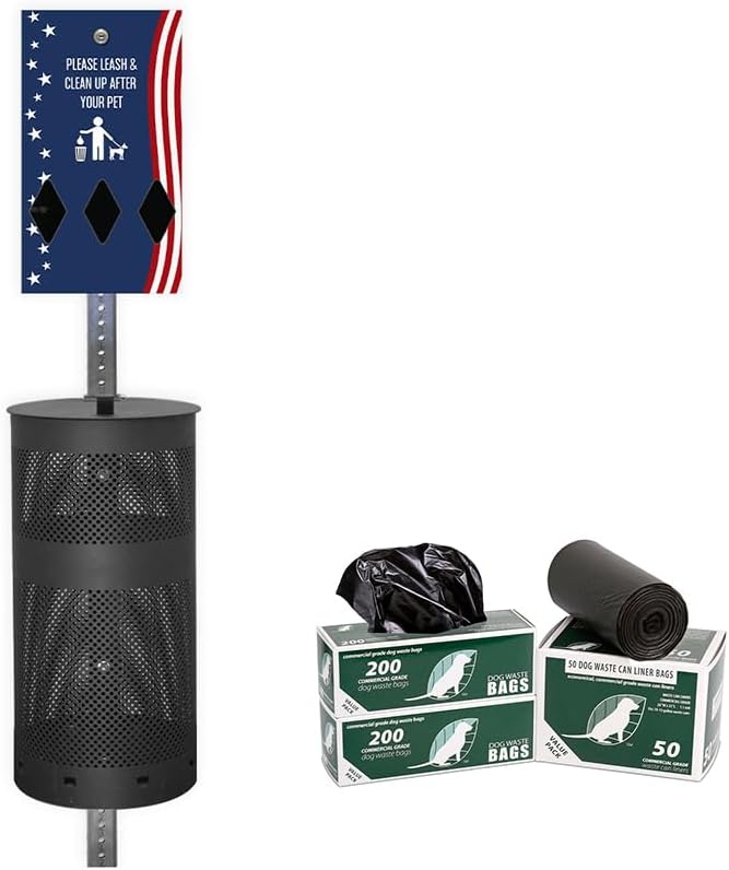 ZERO WASTE USA - Dispense-Art™ Low Profile Waste Station - Stars & Stripes | UV-printed aluminum low-profile station with 400 bags, 25 liners, 25% larger dispenser, rust-proof commercial design