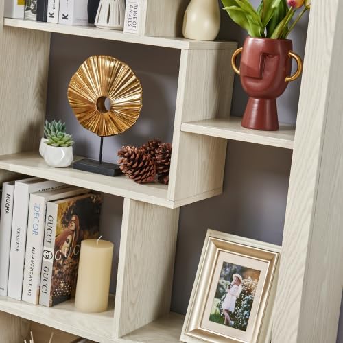 5 Tier Bookshelf with Open Back Storage - Modern Wood Bookcase Furniture Organizer - Cube Modular Shelving Unit Display Case for Living Room, White Oak