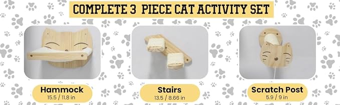 Wall Climber Set – Mounted Shelves and Climbing Bridge for Active Indoor Pets – 3-Piece Furniture Set