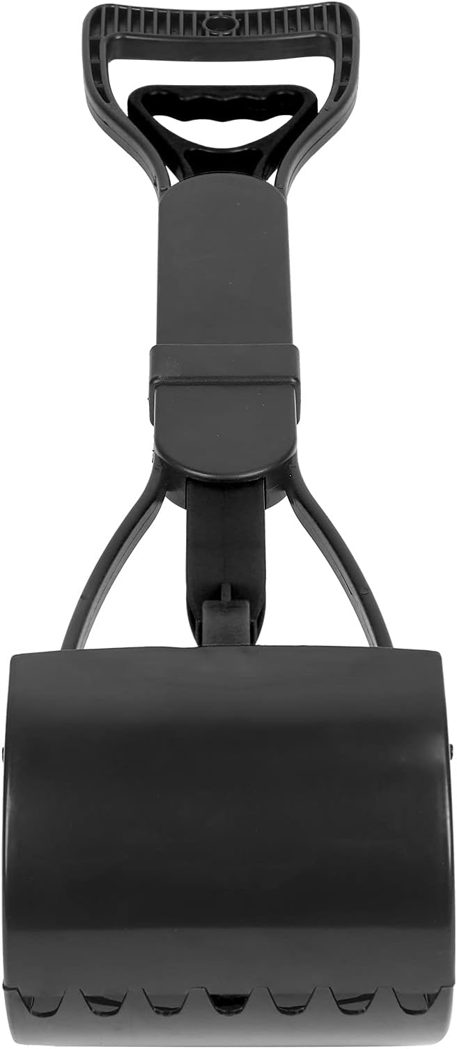 Pet Poop Scoop, Long Handle Jaw Scooper with Foldable Design, Heavy Duty Plastic, Nonstick Surface, Dog Waste Picker for Grass Lawn, Indoor Outdoor (Black)