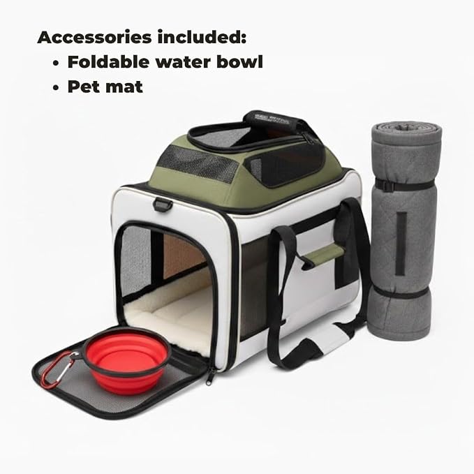 Cat Carrier Dog Carrier Airline Approved, Pet Carrier for 2 Cats Small Medium Dogs, Soft Cat Carrier 18x15x15 with Foldable Bowl & Washable Pad, TSA Approved Dog Carriers by Luniko Shop (Cream)