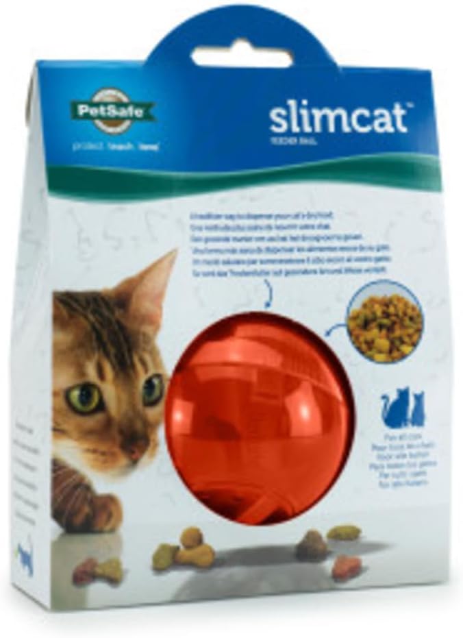 PetSafe Slimcat Feeder Ball Cat Toy, Orange | Interactive Puzzle Game for Your Cat, Adjustable Openings Control Portion & Feed Speed, Slows Fast Eaters, Improve Digestion
