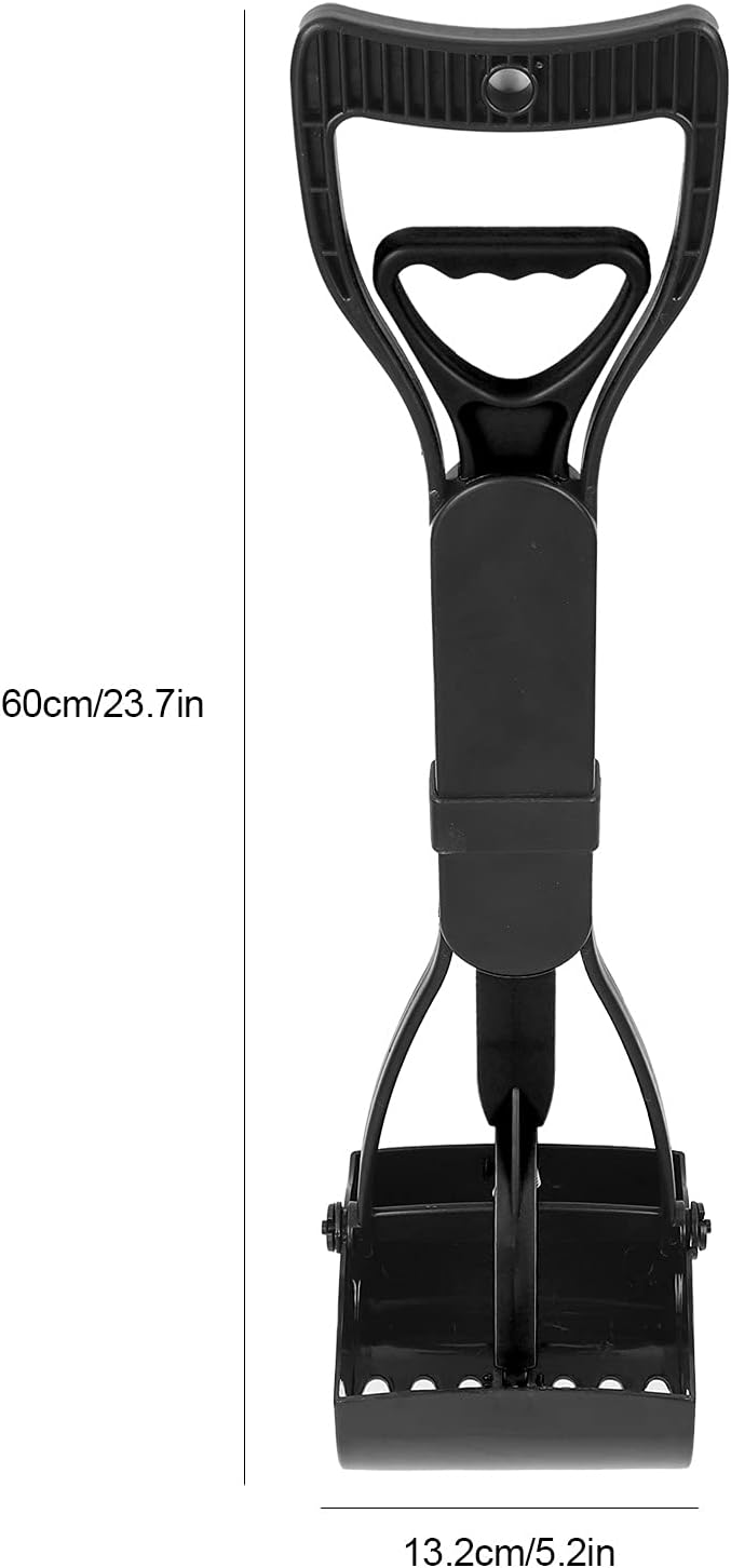 Pet Pooper Scooper, Long Handle Jaw Poop Pick Up Tool for Dogs Cats, 23.7in Heavy Duty Plastic Waste Cleaner with Foldable Design (Black)