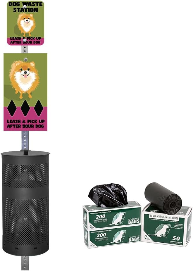 Designer Dog Waste Station - Dual Color Dogs "Pomeranian" - Roll Bag System (most popular) - Free 400 waste bags & 25 can liners - Over 500k sold in USA (Pomeranian | Matte Black)