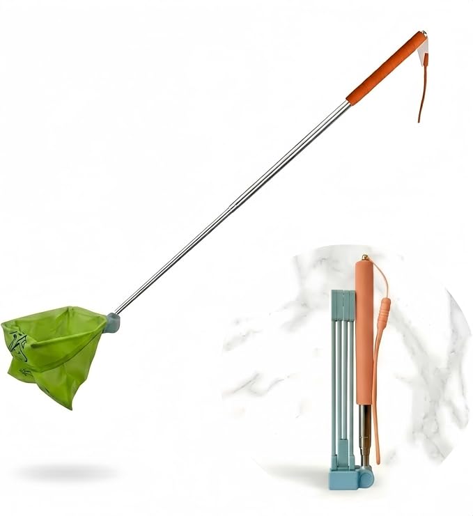 Telescopic Pet Poop Catcher - Foldable & Lightweight for Easy Carry, Long Handle No-Bend Dog Poop Scooper Compatible with Disposable Trash Bags, Compact Extendable Waste Scoop for All Breeds and Sizes