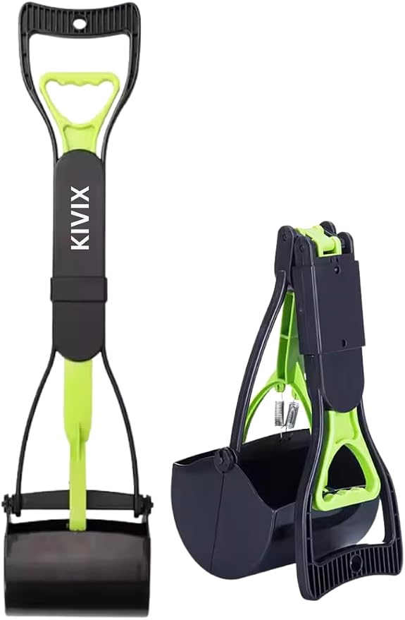 28" Pooper Scooper Foldable Green Dog Pooper Scooper Dog Poop Scoop with Unbreakable Material and Durable Spring Easy to Use for Grass, Dirt, Gravel