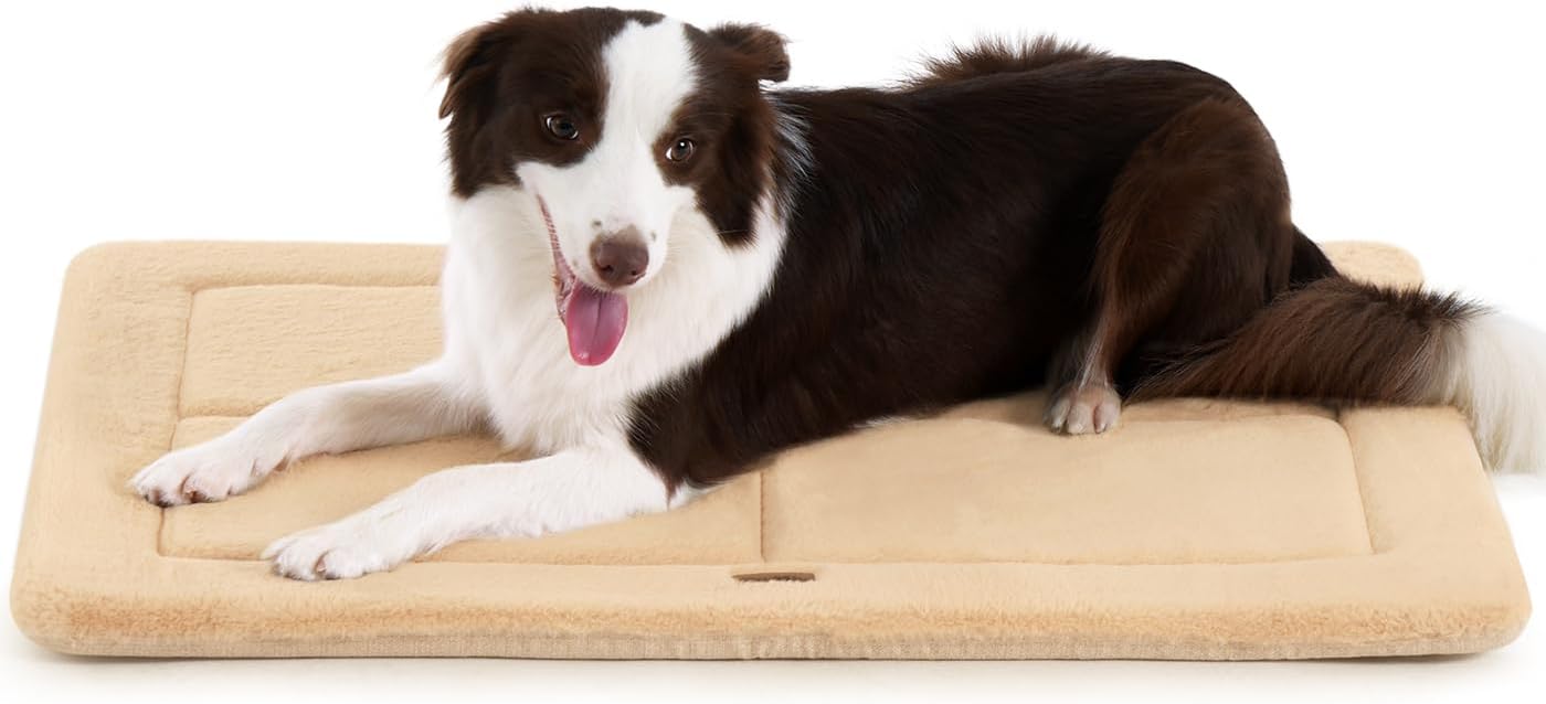 Made4Pets Dog Crate Pad Bed for Large Dogs, Washable & Reversible, Anti-Slip Kennel Mat for Cozy Sleeping, Soft Fluffy Dog Bed for Indoor & Outdoor Use, 36"x27", Khaki