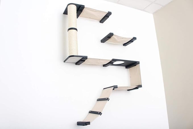 CatastrophiCreations Deluxe Cat Fort Wall Mounted Lounge, Climb and Play Furniture Cat Tree Shelves - Natural/Charcoal Gray, One Size