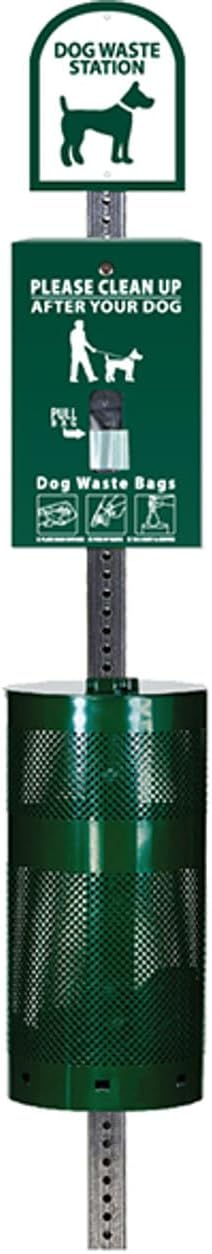 ZERO WASTE USA® Aluminum Dog Waste Station with ONEpul® Bags, Gloss Green | Rust-proof aluminum dog waste station with ONEpul® pull-strap bags, one-at-a-time dispensing, less waste & easier maintenance