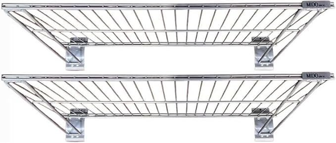 Slatwall Wire Metal Shelf Heavy Duty Adjustable Steel Slat Wall Mount Shelves for Garage Storage & Retail Display (24" x 12") Pack of 2 (Silver)