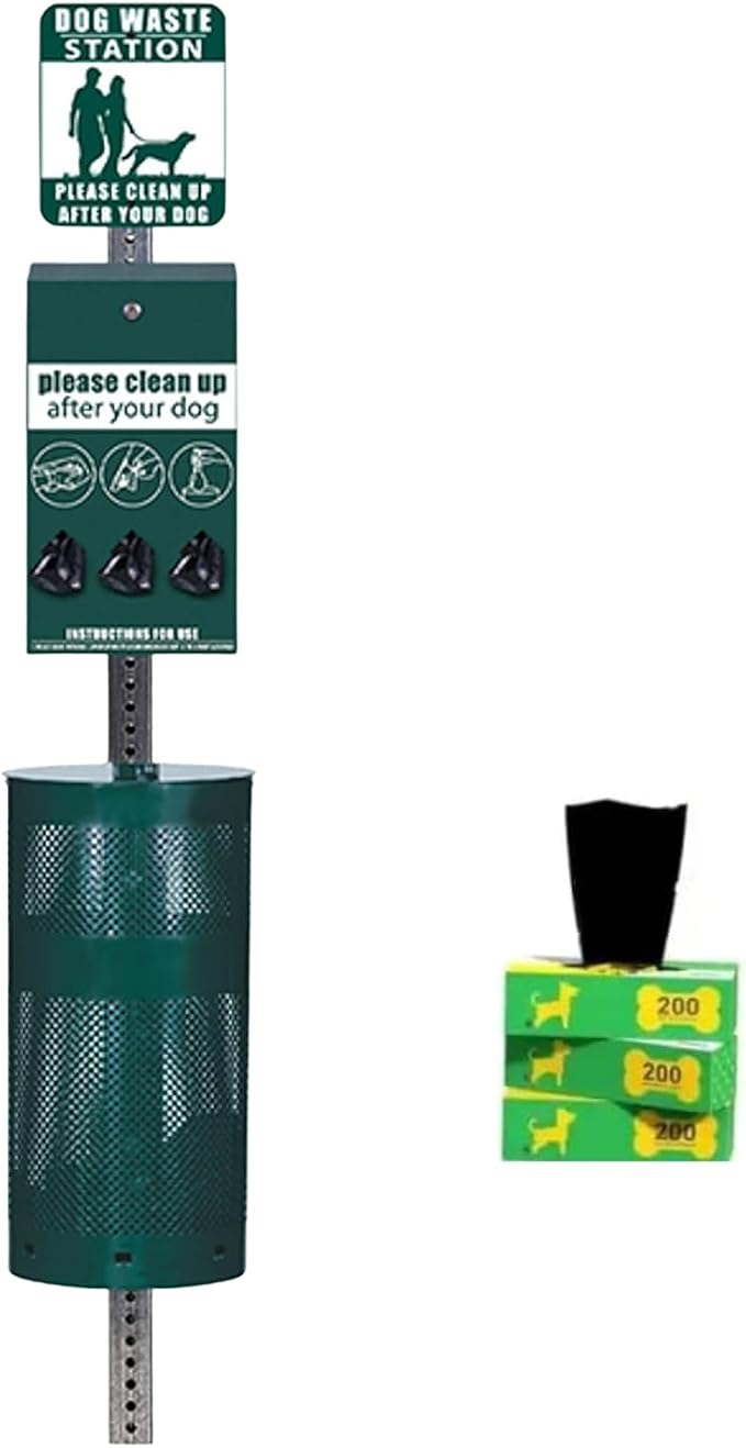 Premium Steel Dog Waste Station - Pet Waste Station | Durable pet stations for dogs with Easy Bag System, Weatherproof Waste Disposal, 300 Dog Waste Bags & 25 Liners