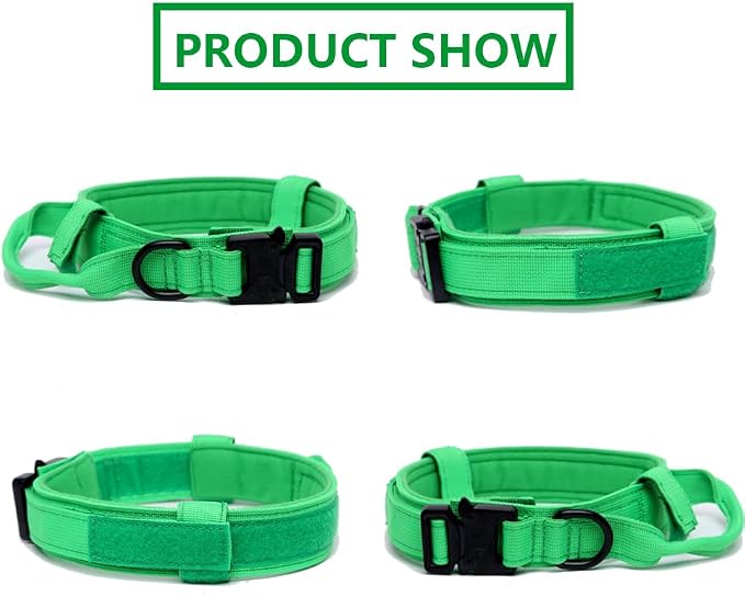 Tactical Dog Collar for Large Dogs with Control Handle,Bright Green,XL | 1000D Heavy-Duty Nylon Fabric,Quick-Release Metal Buckle,Adjustable Fit,Soft-Padded Webbing,D-Ring,for Training & Hiking
