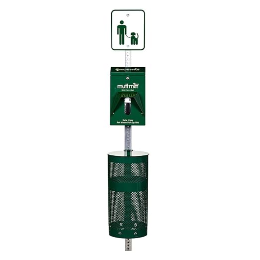 Mutt Mitt® Aluminum Dog Waste Station - Gloss Green | Singles | Complete aluminum station with 400 header bags, 25 liners, 12-gal can, locking dispenser, post & hardware included